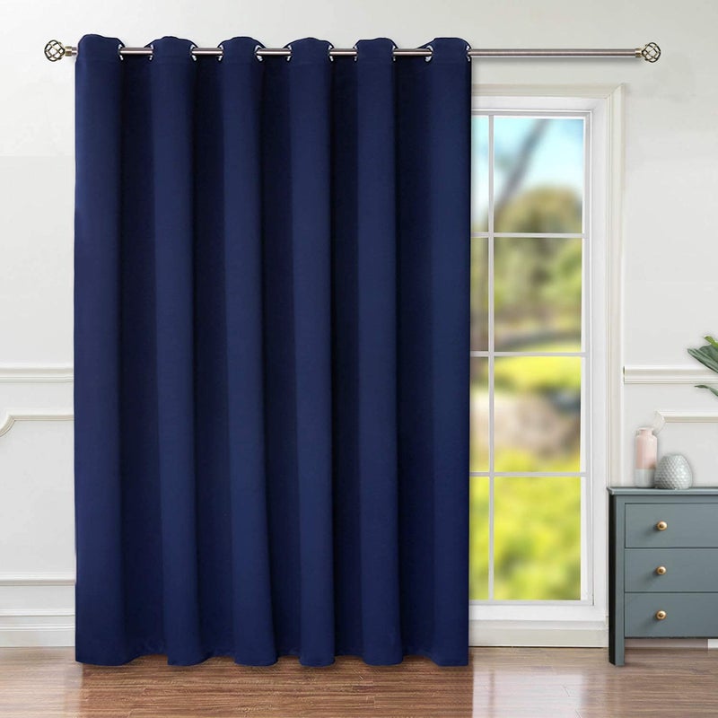 BGment Room Darkening Curtain for Sliding Door, Wide Blackout Room Divider Curtain for Living Room 96 Inch Length, Thermal Privacy Soundproof Window Drape 1 Panel, Navy, 120 Wide - Image 1